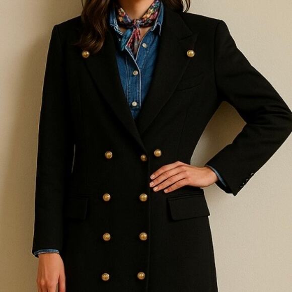 Louis Féraud Black Double Breasted Trench Coat Classic Heritage Preppy XL - Picture 15 of 15